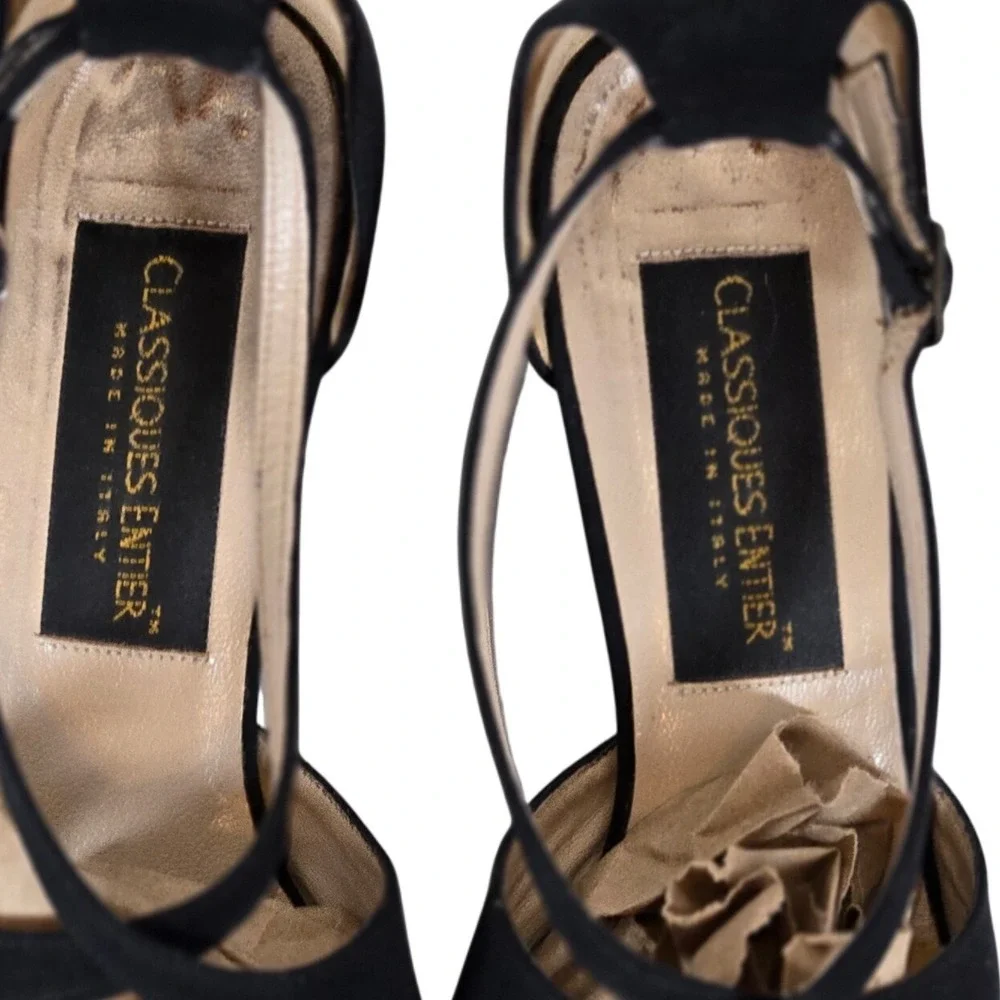 Classiques Entier Black Suede Leather‎ Heels Pointed Toe Strappy Dress Shoes